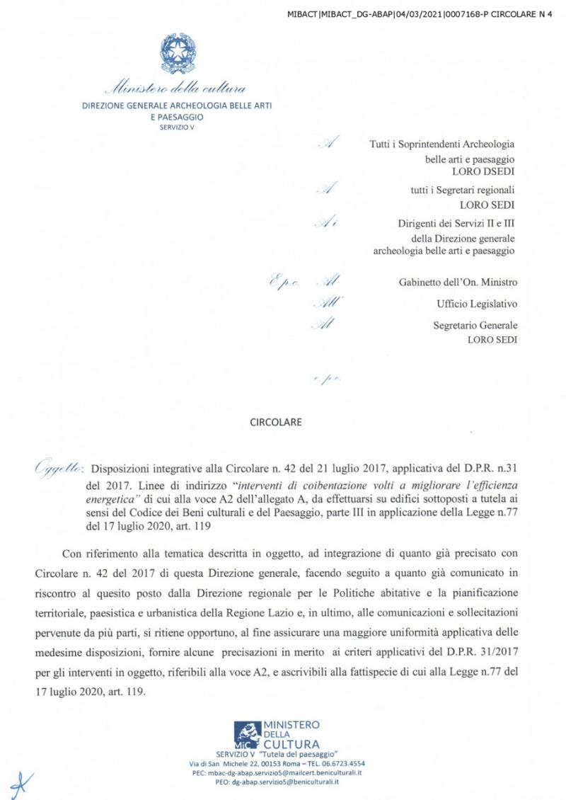 Circolare n. 4 del 4 marzo 2021, del MIBACT